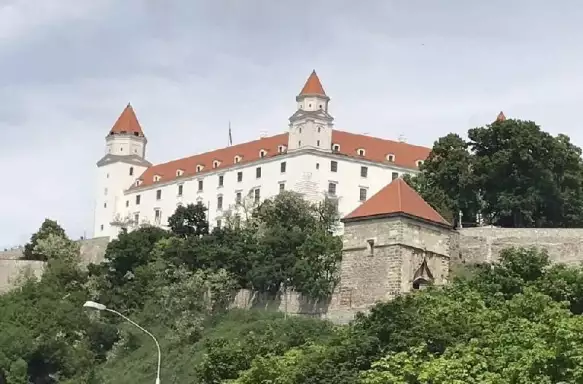 View of the Bratislava Castle surrounded by vegetation in Slovakia